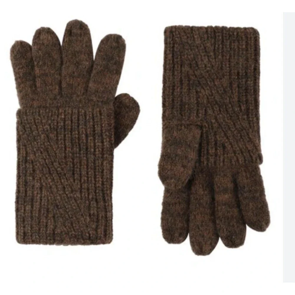 Allsaints Cardigan Cuff Gloves In 2 Tone Brown New